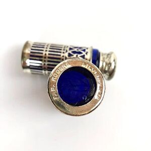 Antique Sterling Silver Cobalt Blue Glass Salt & Pepper Shaker Set Japan